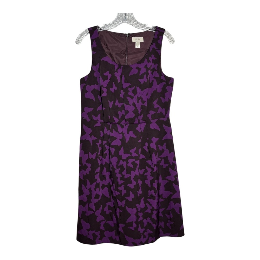 LOFT Purple Butterfly Print‎ Sleeveless Dress Career Casual Women's